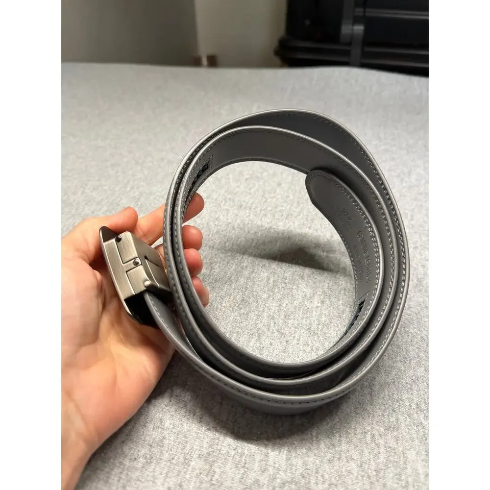 Joseph Elliott Leather Ratchet Belt Gray Like New Adjustable 46 inch Flat Lie